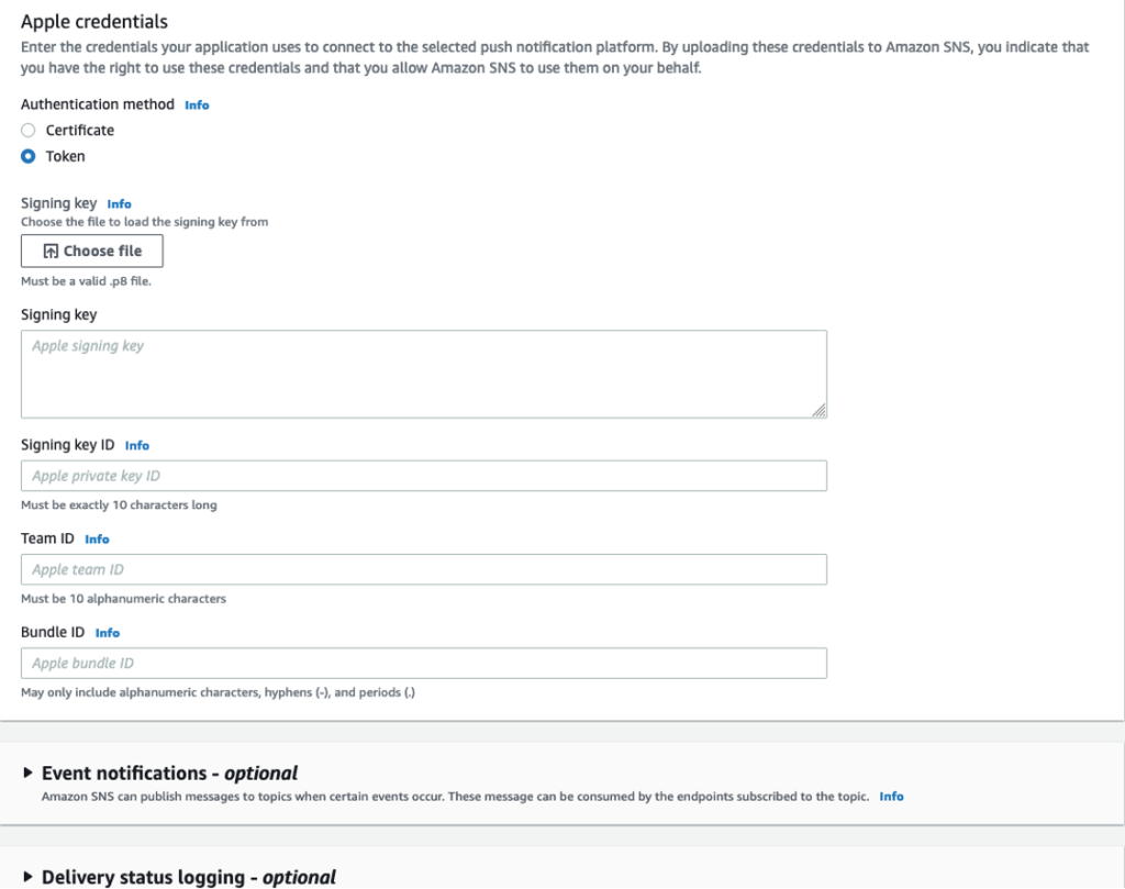 Apple credential settings