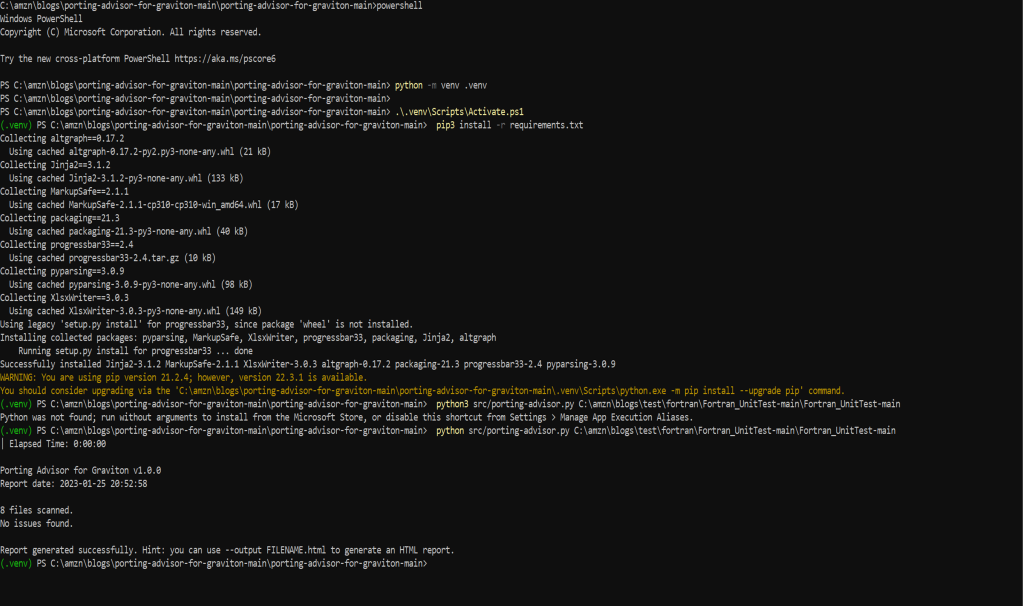 Running Porting Advisor on Windows as a powershell script