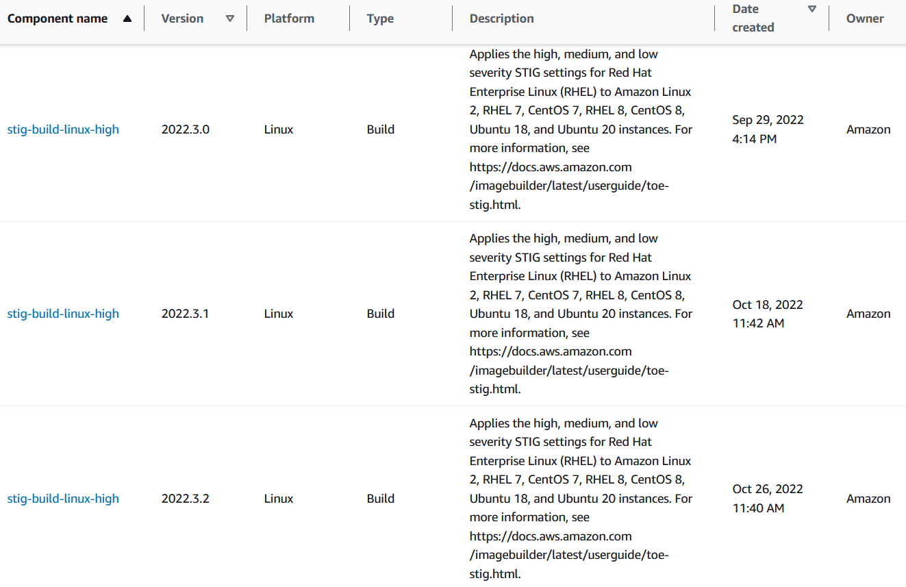 Figure 2 Different versions of one Amazon-managed Build component