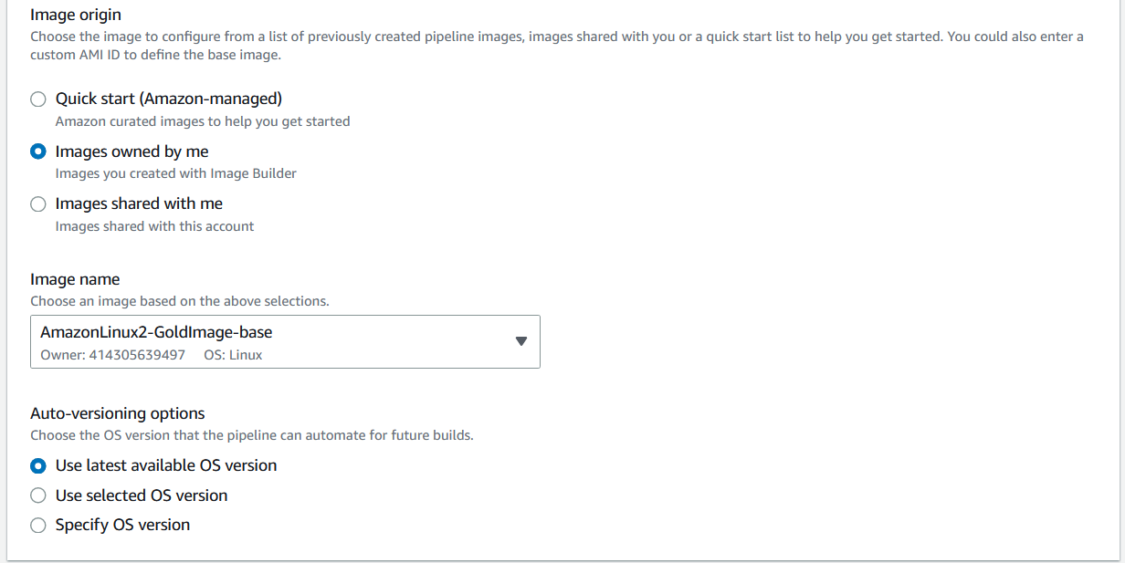 Figure 6 Choosing the base golden image from a previous pipeline execution