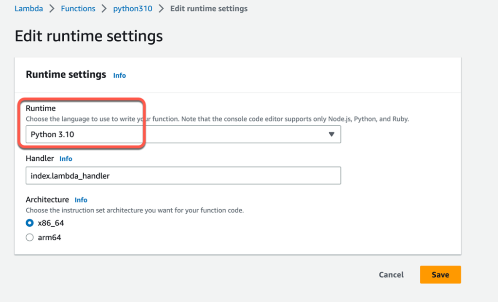 Edit runtime settings