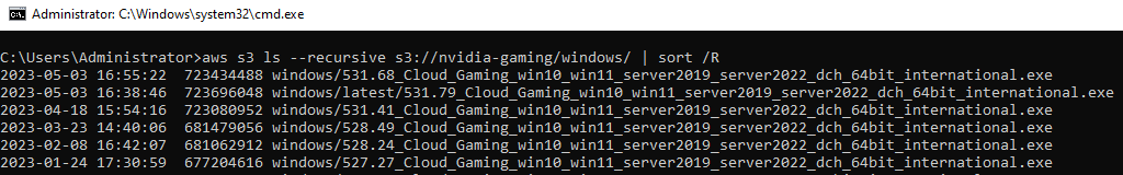 Listing graphics drivers on S3 bucket