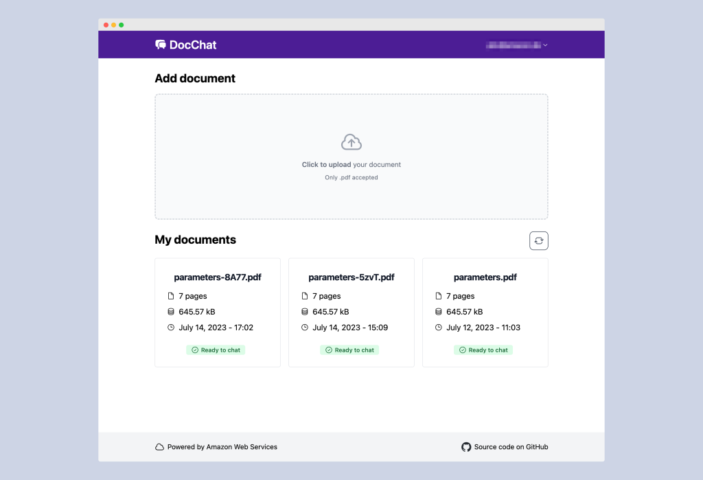 Web application document list view