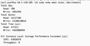 EC2 Instance Local Storage Performance exceeded output of nvme-cli for the described scenario at time T+40 with increased count of metric