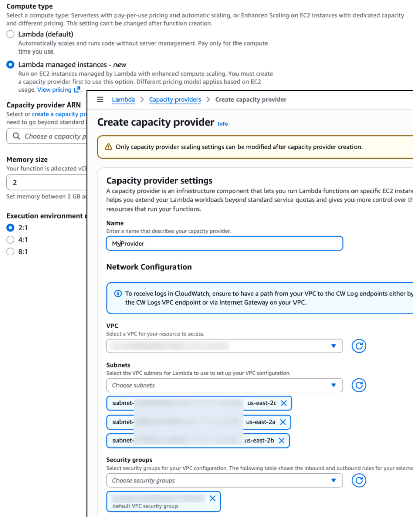AWS Lambda Managed Instances configuration