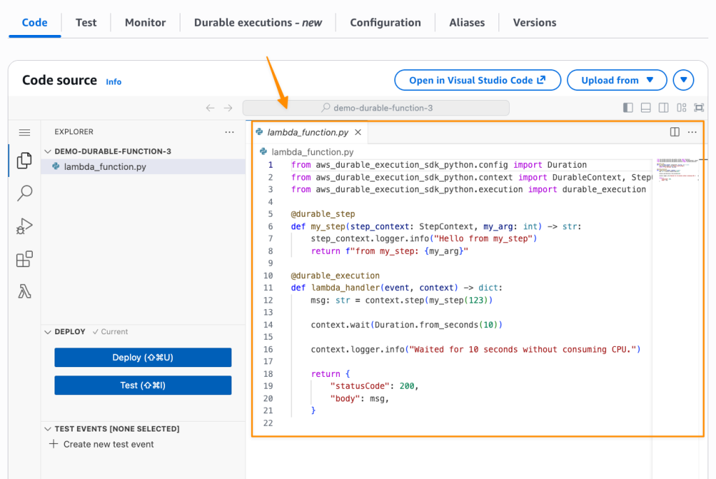 AWS Lambda durable functions code