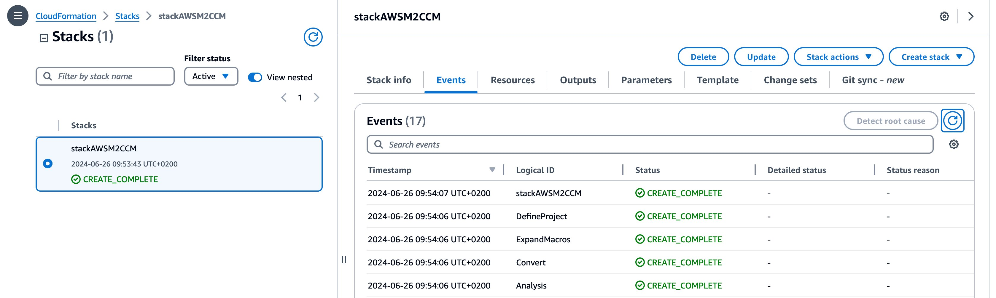 Figure 3- Stack created in AWS CloudFormation