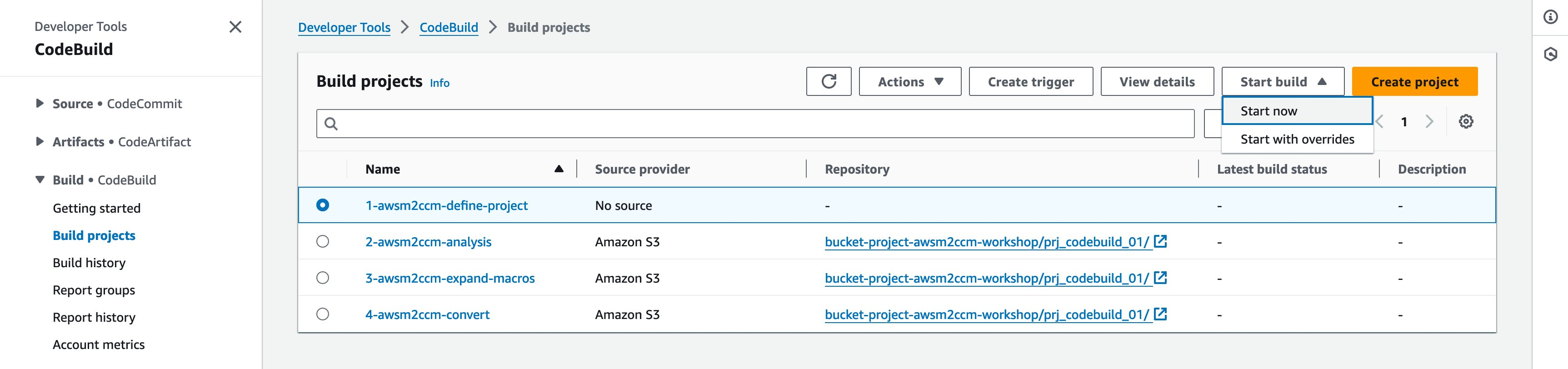 Figure 5- Overview of the first step in the CodeBuild ready to be started.