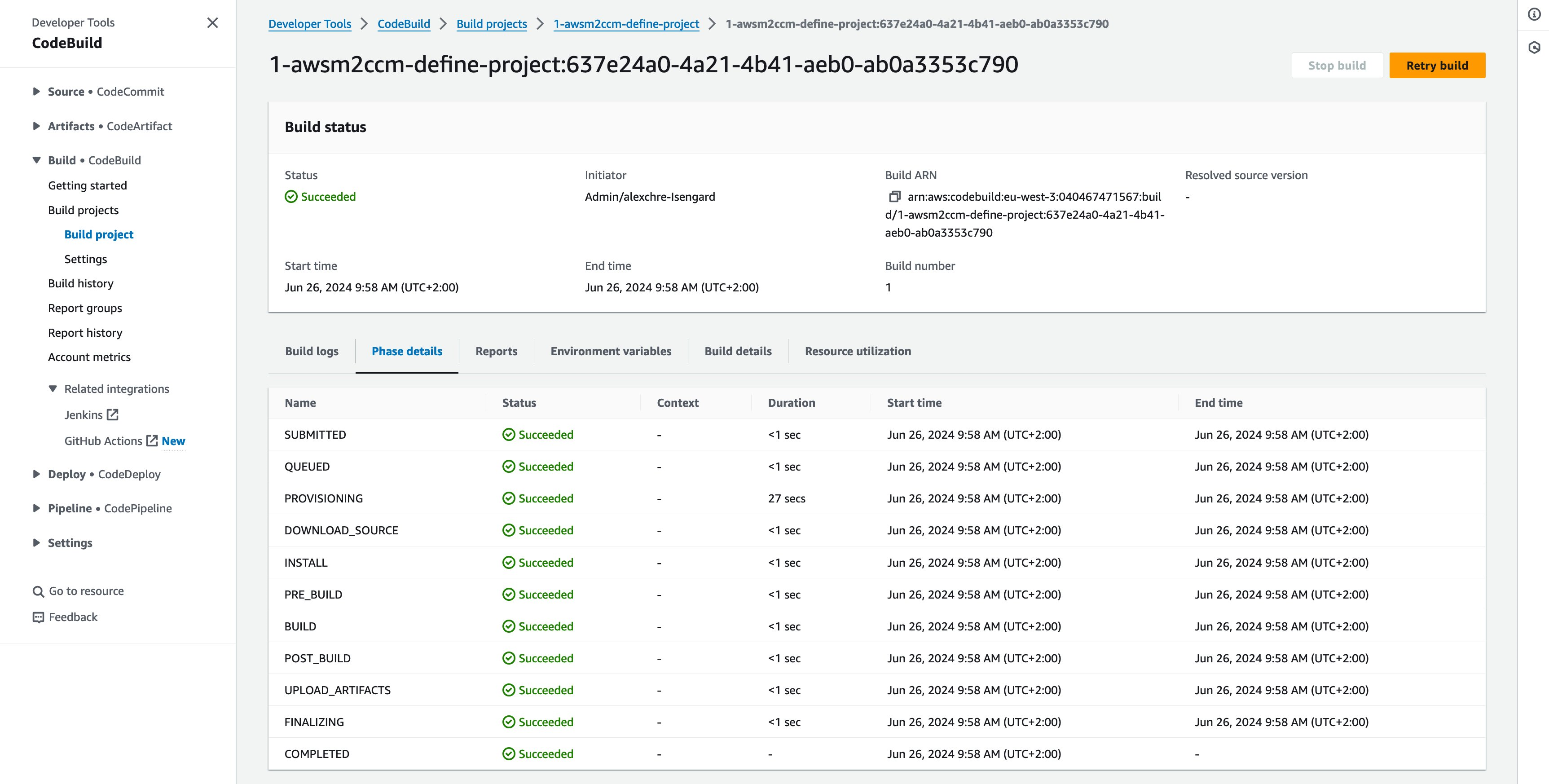Figure 6- Overview of the CodeBuild project details.