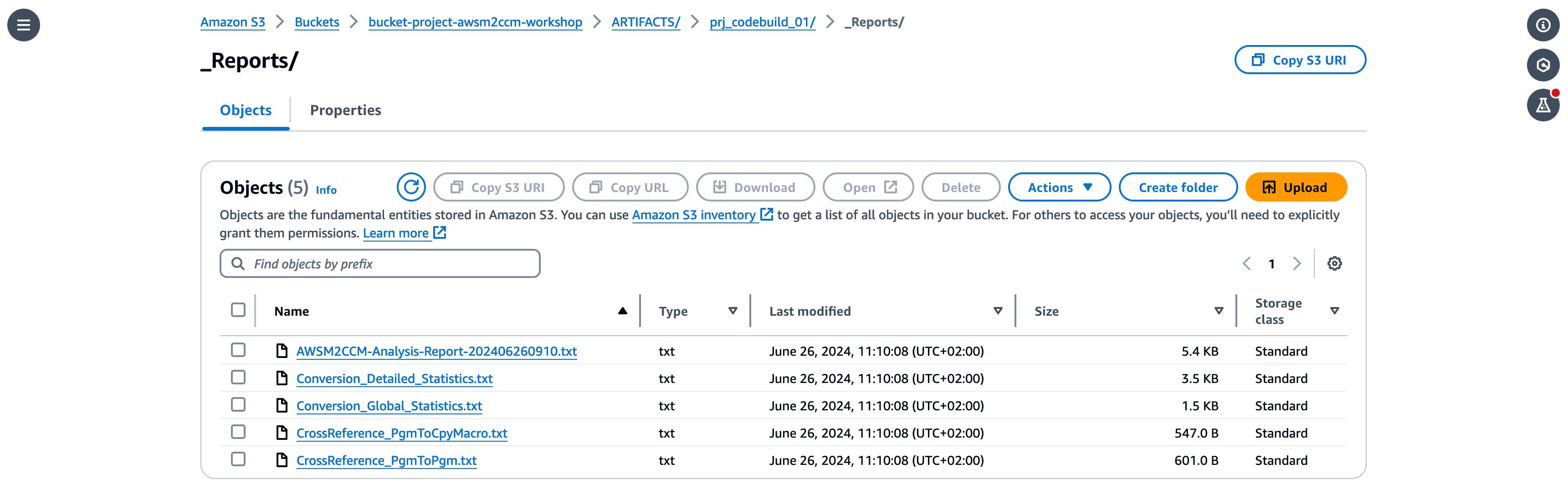 Figure 9 - Overview of the generated output (analysis reports) in S3 Bucket.