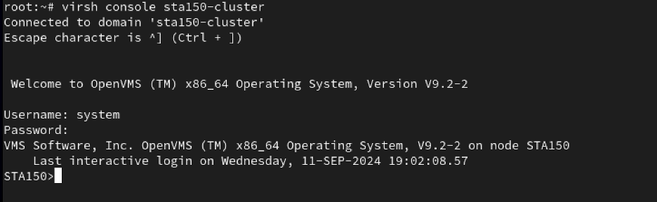 virsh console to OpenVMS guest