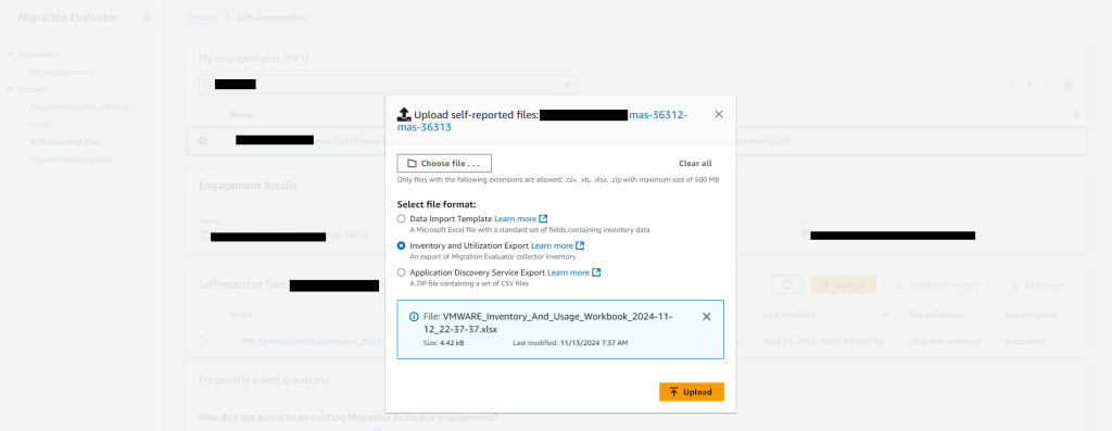 Figure 2 showing how to upload the script output file to the Migration Evaluator Console