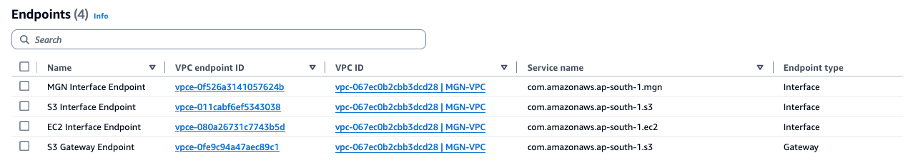 Figure 5: Image of VPC endpoints for connection