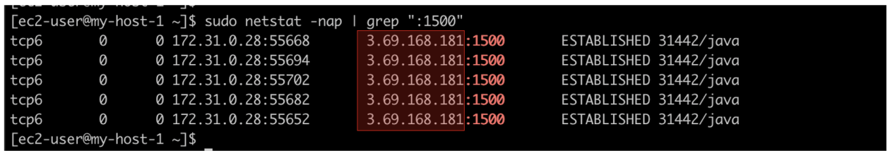 Figure 2: netstat output showing replication server connections on port 1500