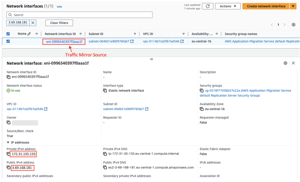 Figure 4: Replication server network Interface as traffic mirror source