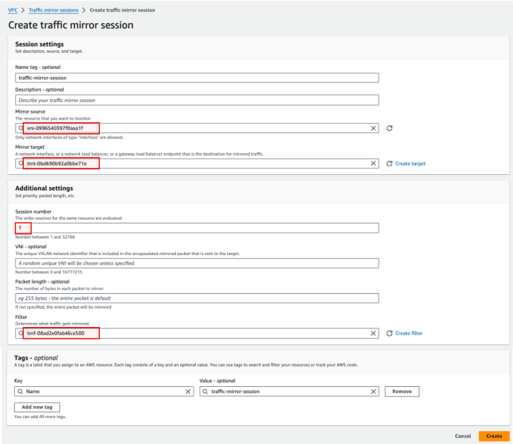 Figure 10: Create traffic mirror session