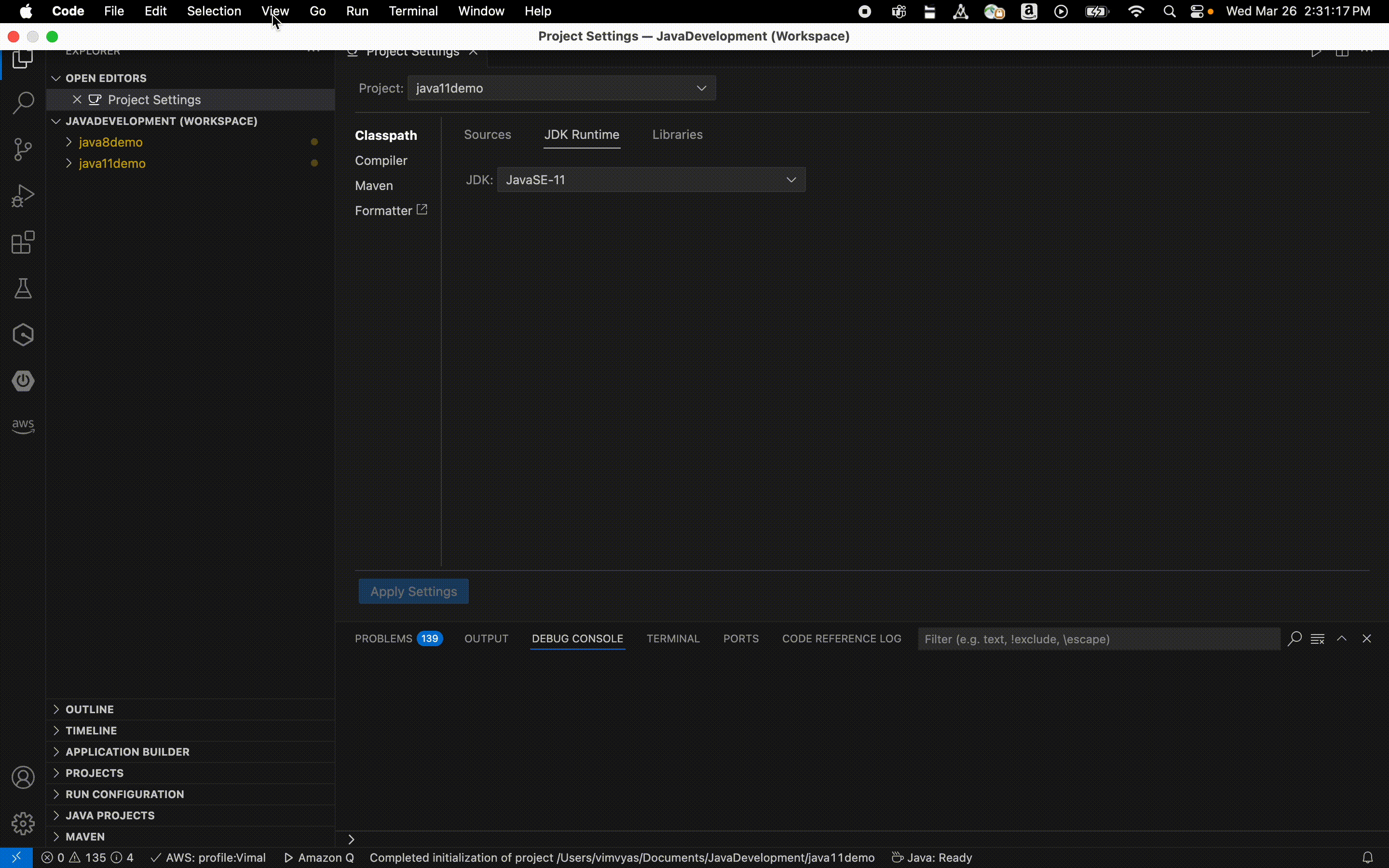 Install JDKs using Amazon Corretto in VS Code