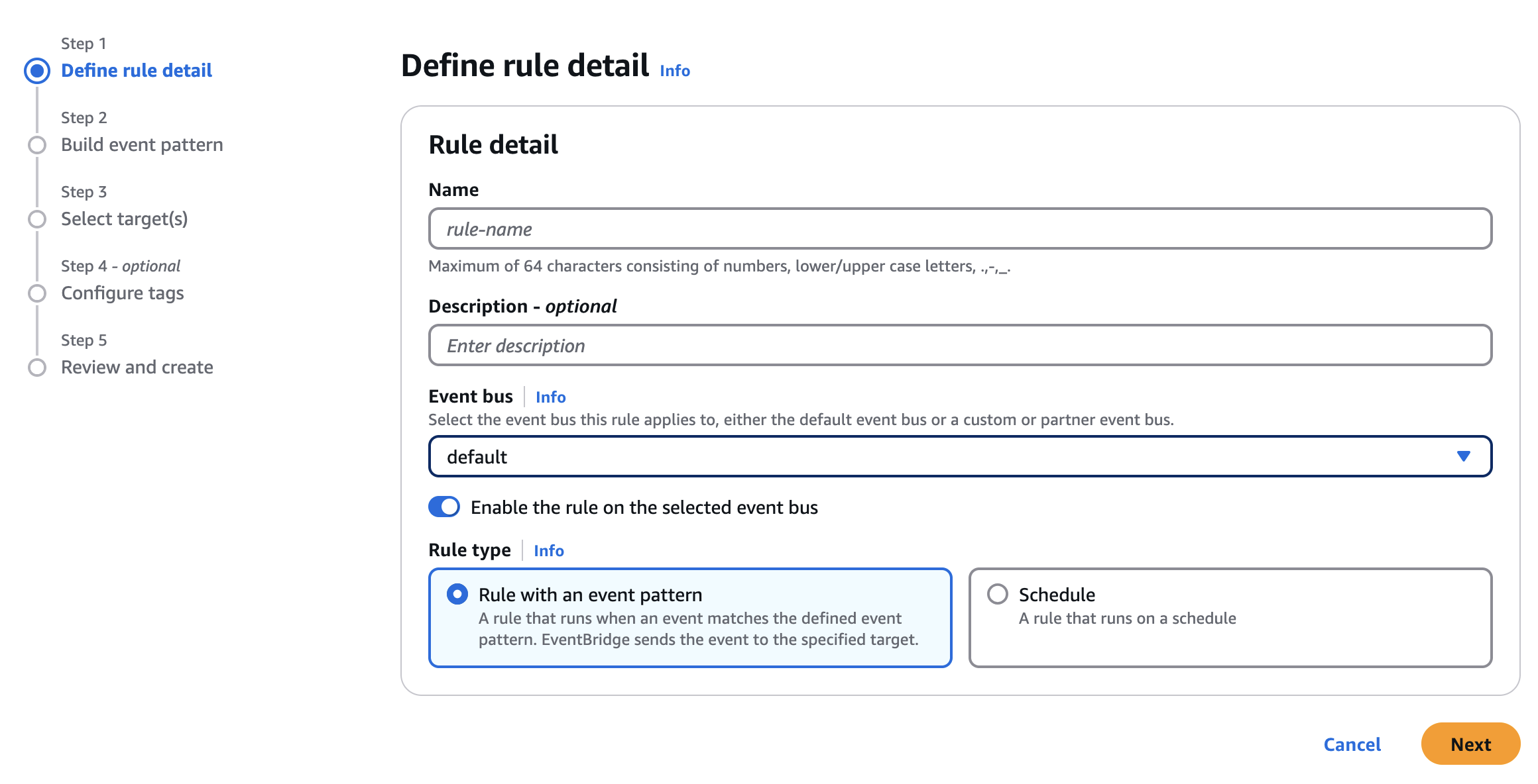 Create Rule in Amazon EventBridge