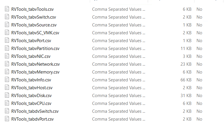 CSV files exported by Export for vCenter