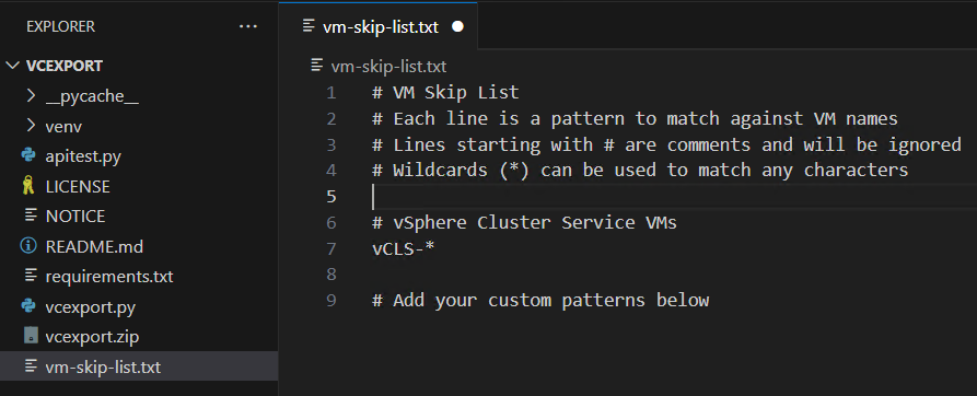 A list of regular expressions to skip