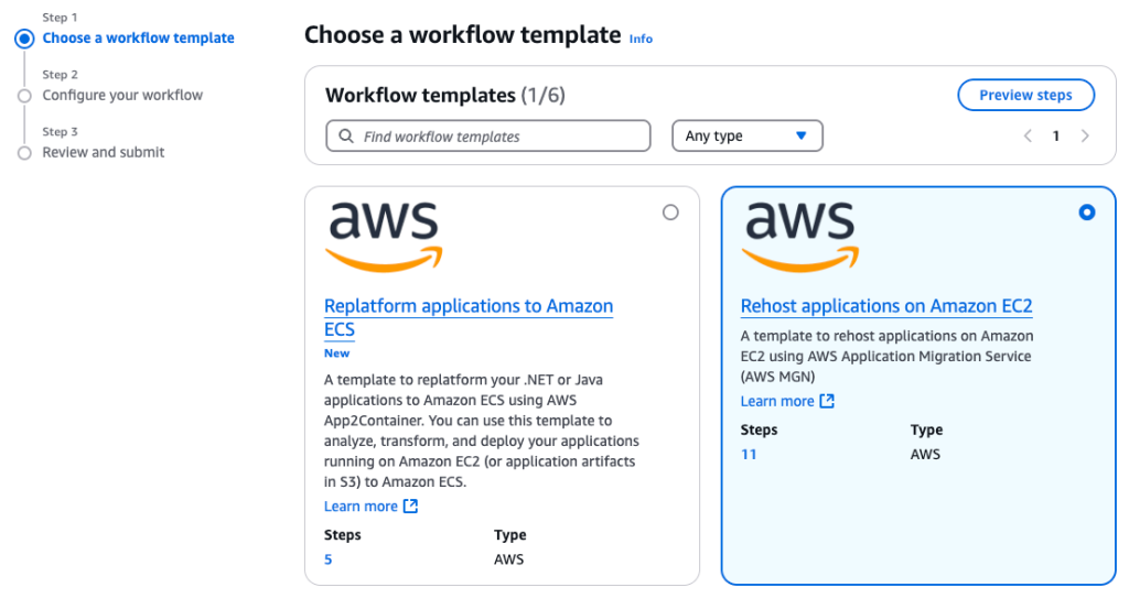 Choose the workflow template