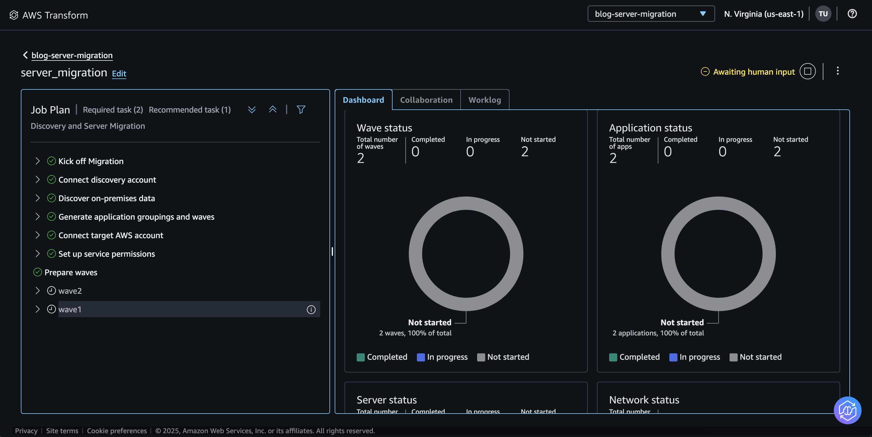 AWS Transform waves dashboard
