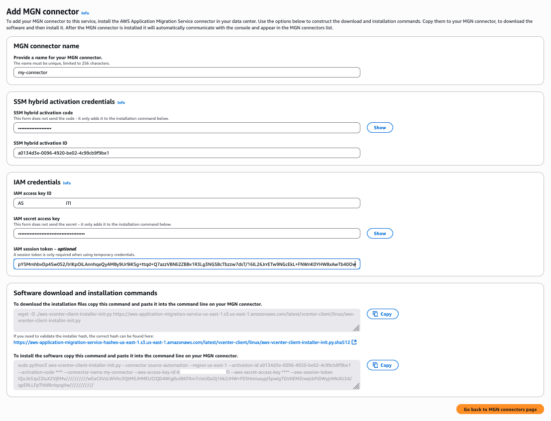 Create AWS MGN Connector