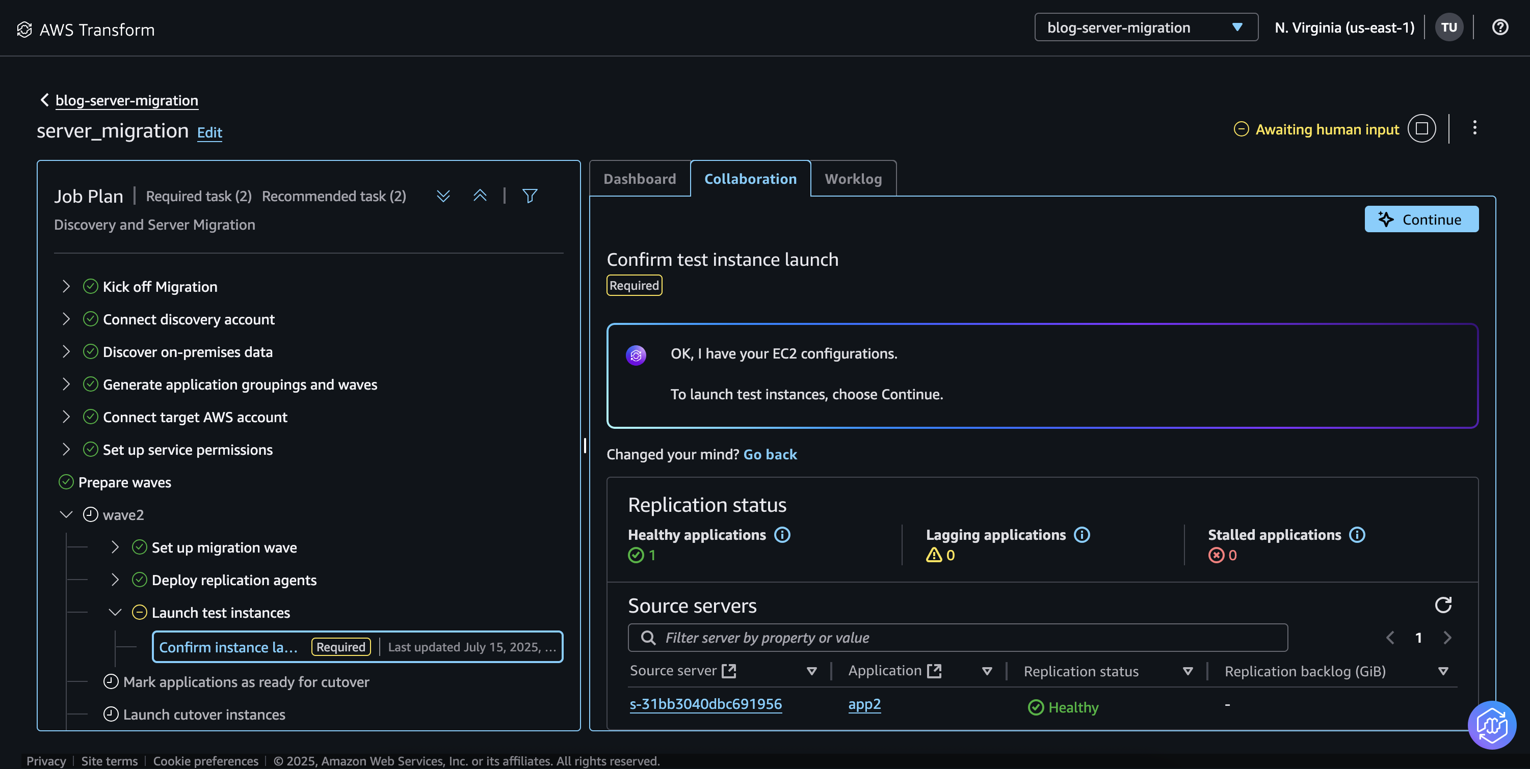 AWS Transform MGN replication status