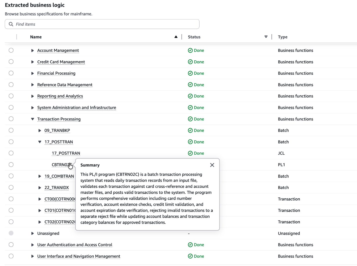 AWS Transform: Extracted PL/I business logic