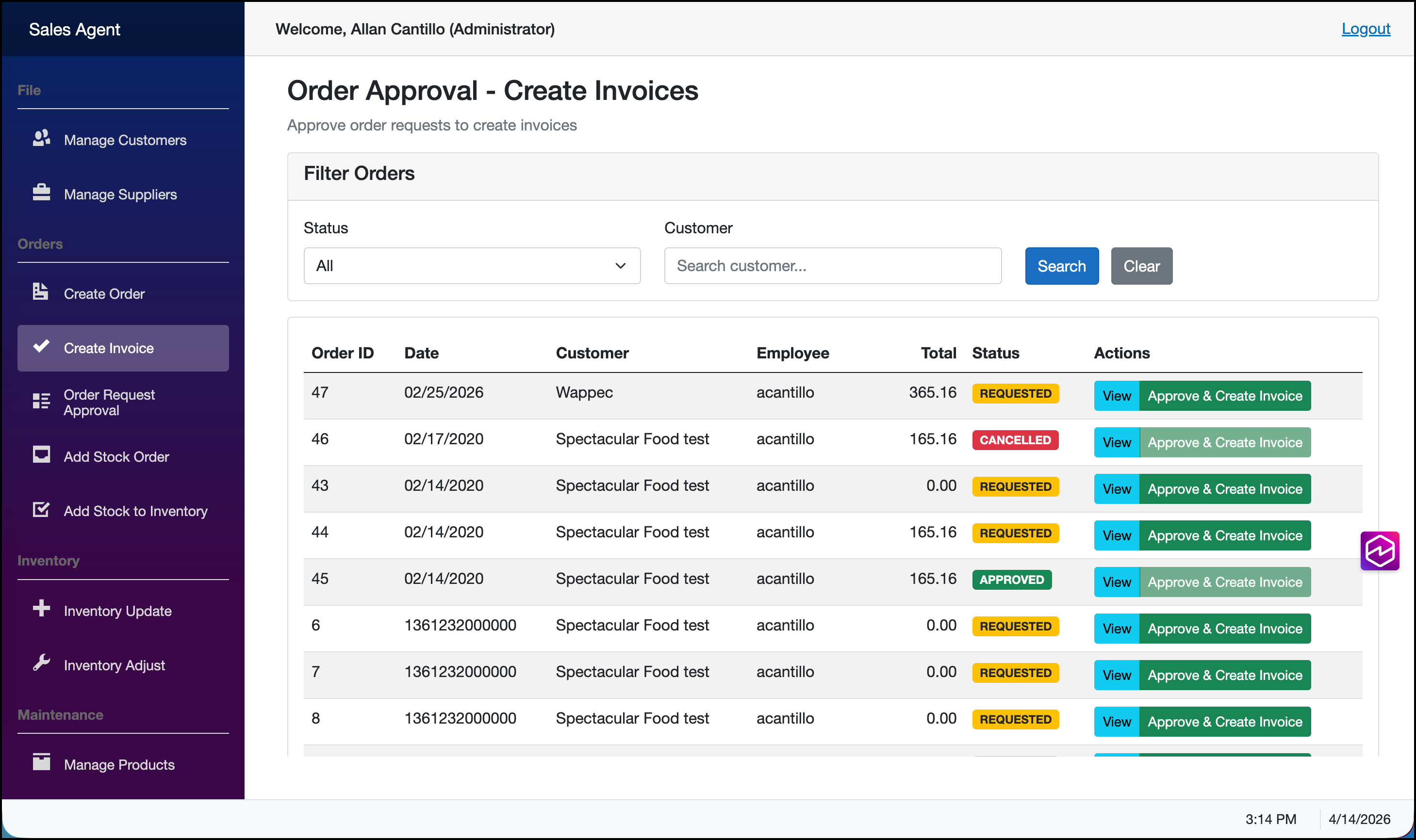 Figure 8 - Create invoice Page.