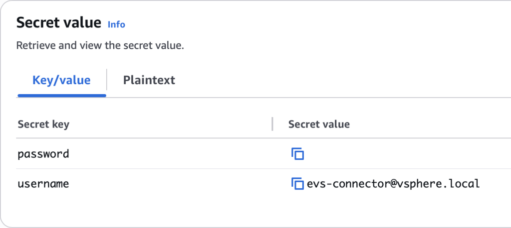 Figure 2: Example secret for EVS connector