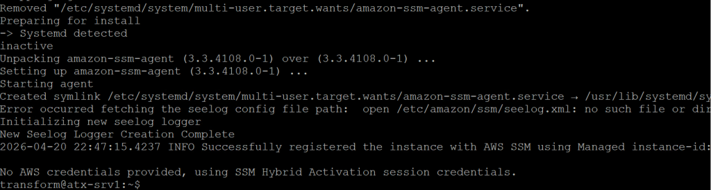 In this screenshot, the user installs MGN Connector on a Linux server in the source environment