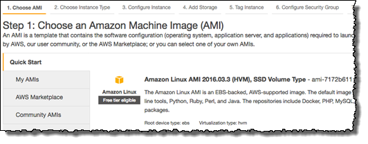 Screenshot of choosing Amazon Linux AMI (HVM)