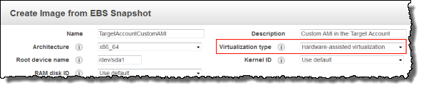 Screenshot of specifying Virtualization type