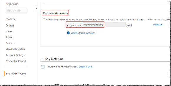 Screenshot showing addition of an external account