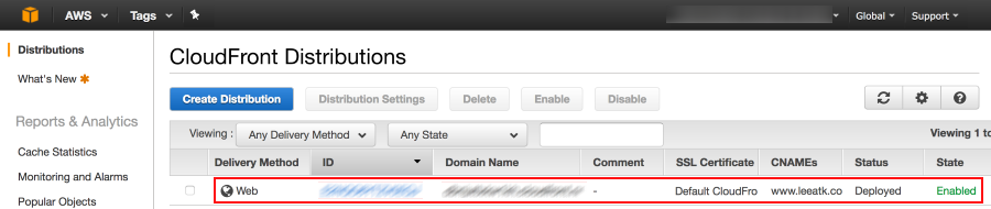 Screenshot of associating the CloudFront distribution with which to associate the certificate
