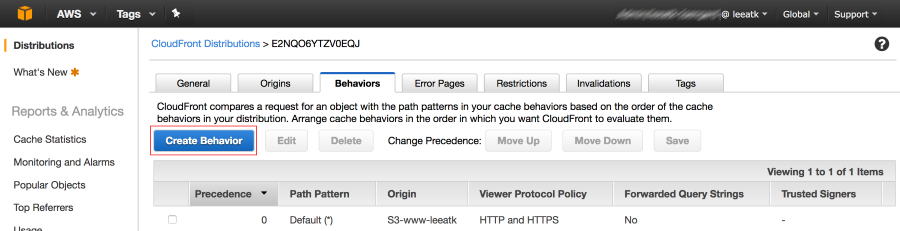 Screenshot showing Cache Behavior button