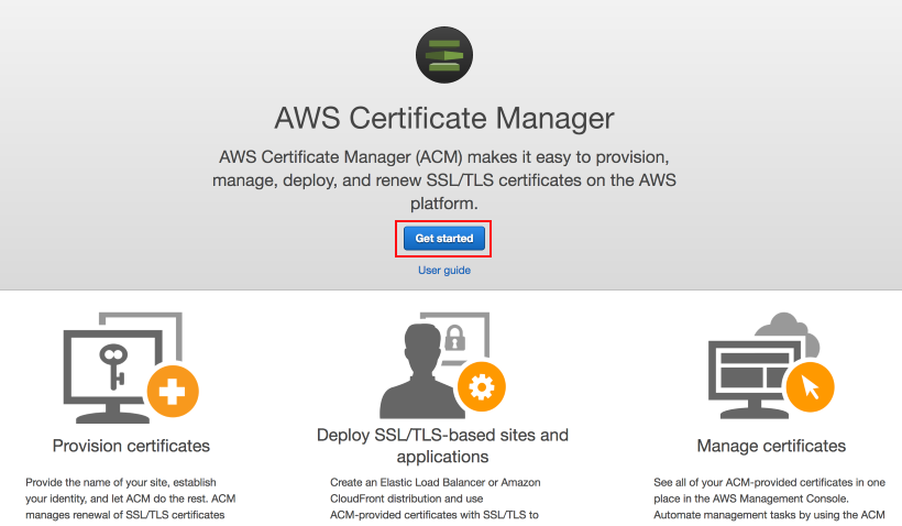 ACM "Get started" page