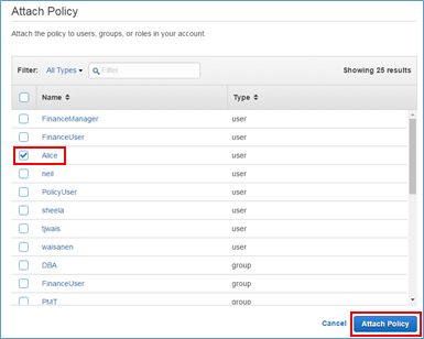 Screenshot of selecting the user
