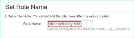 Screenshot of creating the role called rds-monitoring-role