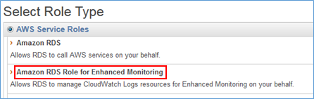 Screenshot of selecting "Amazon RDS Role for Enhanced Monitoring"