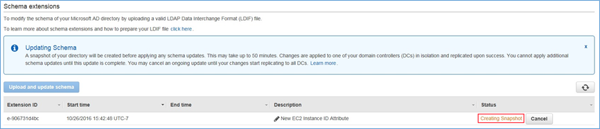Screenshot showing snapshot being created