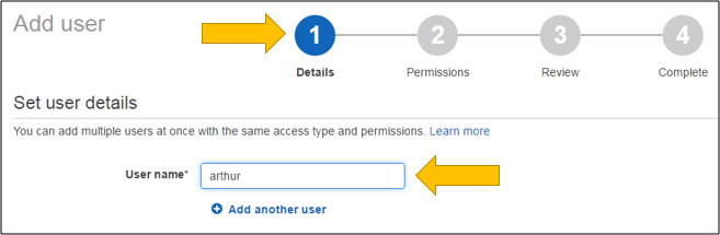 Screenshot of establishing the user name