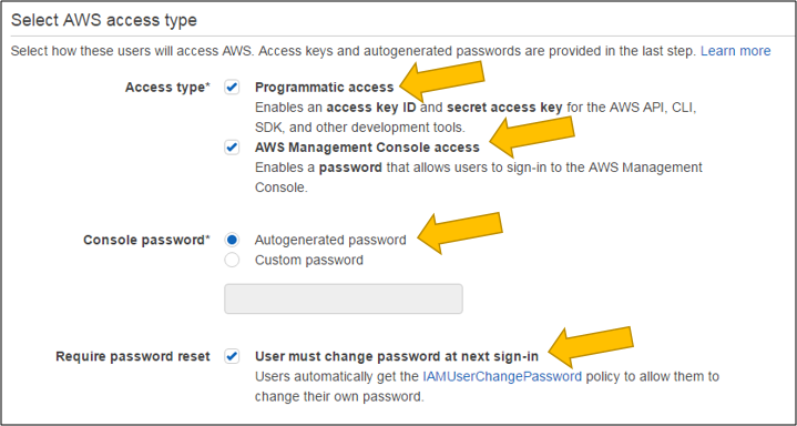Screenshot of configure both configuring programmatic and AWS Management Console access for Arthur