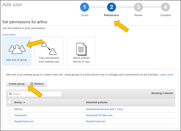 Screenshot of creating the group