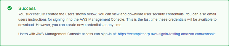 Screenshot of the "Success" message