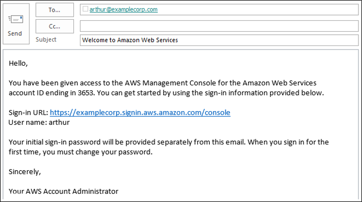 Screenshot of email with sign-in instructions