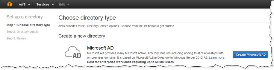 Screenshot of choosing "Create Microsoft AD" Screenshot of choosing "Create Microsoft AD"