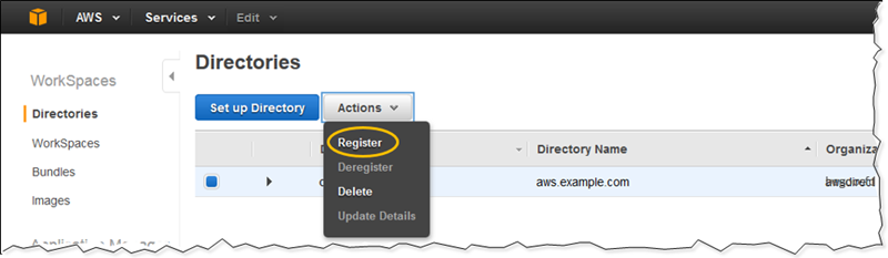 Screenshot of "Register" in "Actions" menu Screenshot of "Register" in "Actions" menu
