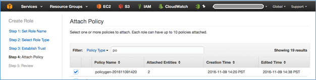 Screenshot of choosing the policy